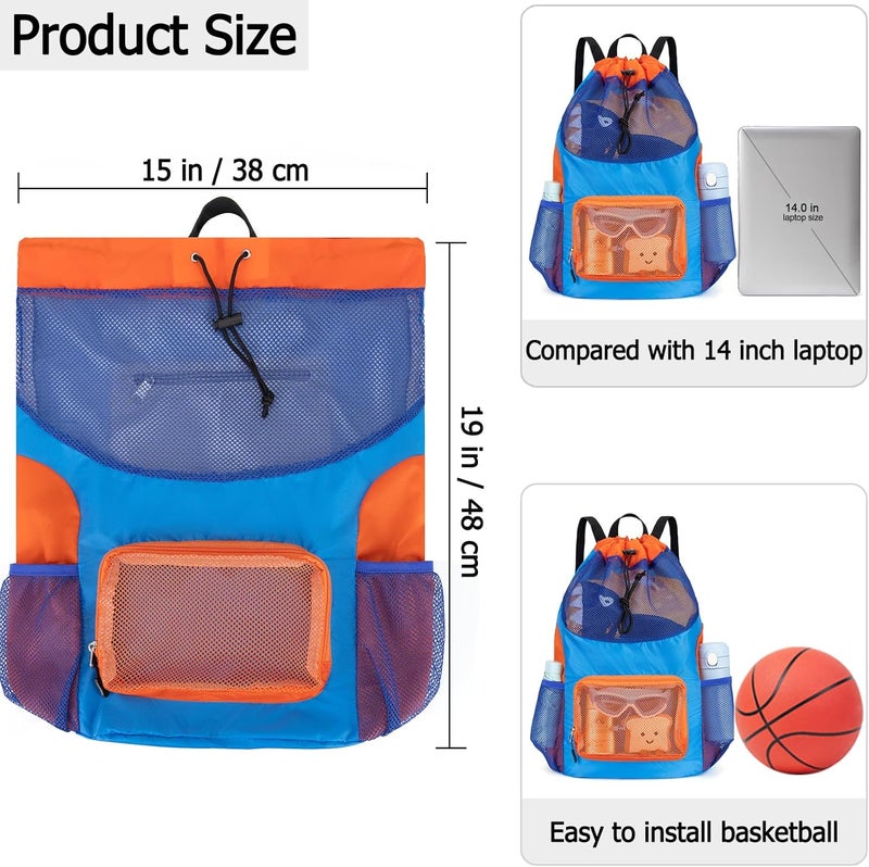 Veious Swim Bag for Kids Drawstring Backpack for Boys Lightweight Mesh Beach Backpack Swimming Pool Sports Gym String Bag Blue - Image 3